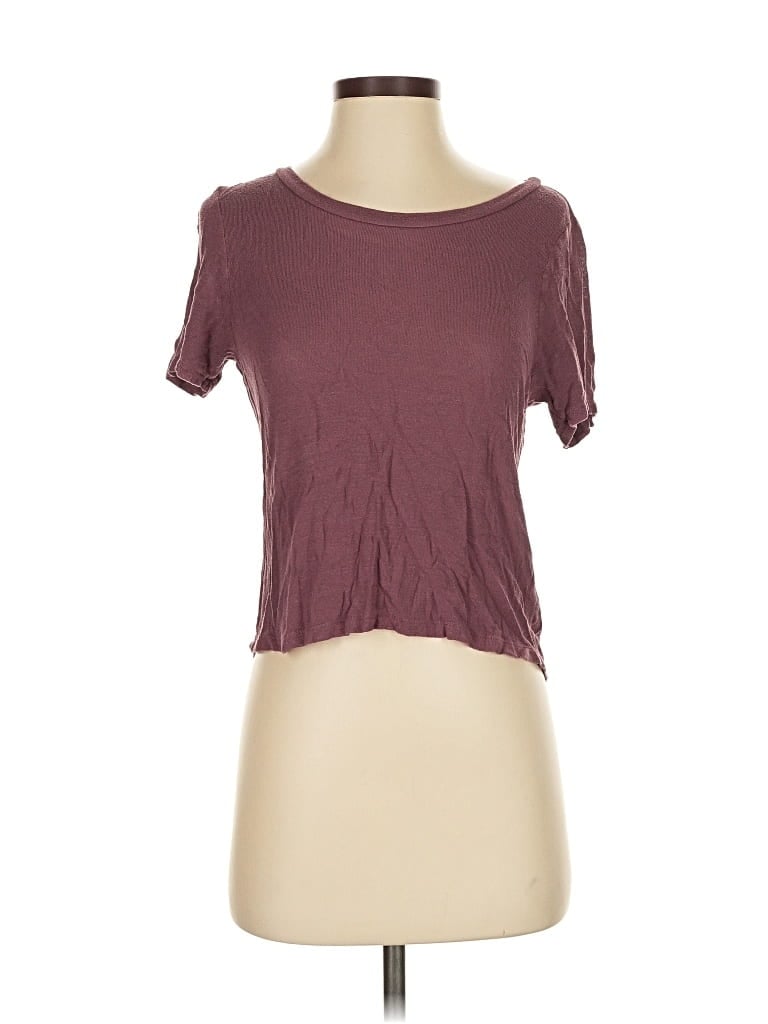 Pre-owned Essentials Short Sleeve Top Burgundy Scoop Neck Tops
