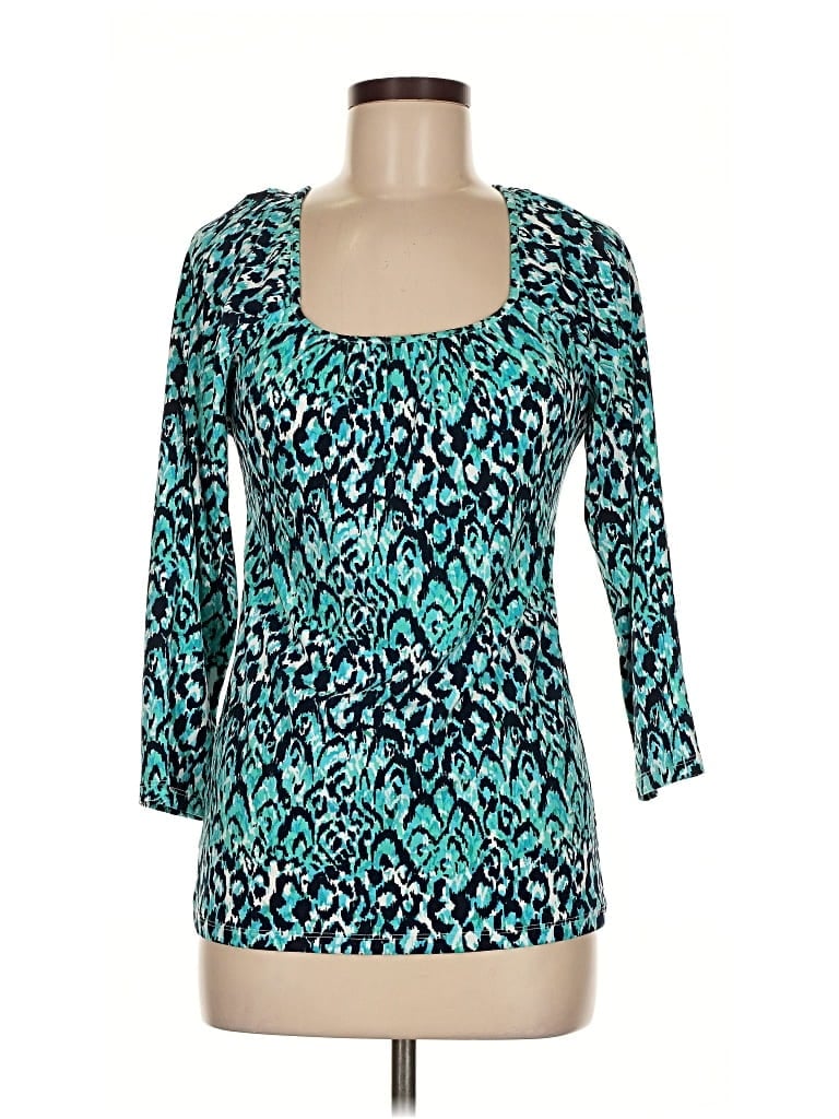 Pre-owned Ann Taylor 3/4 Sleeve Top Teal Sweetheart Neckline Tops In Blue