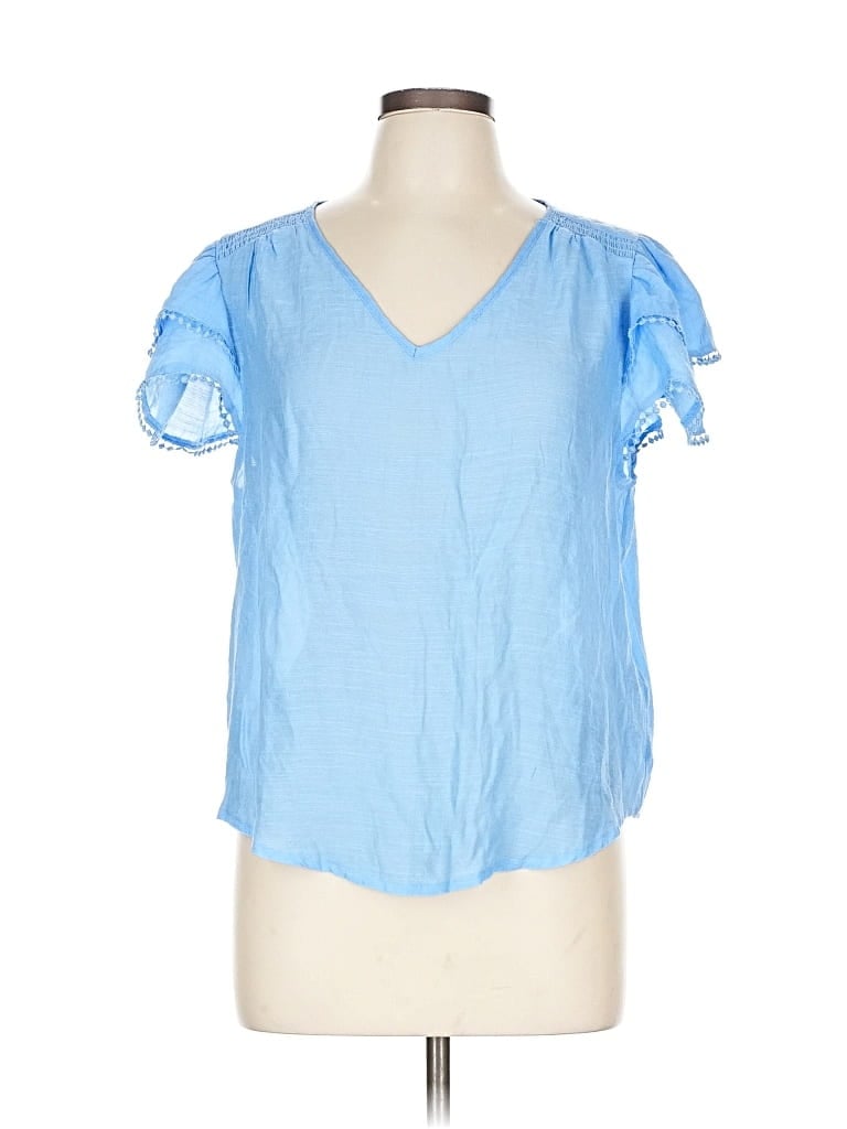 Click to view more detailed imagery on our partner's website Pre-owned Nanette Lepore Short Sleeve Top Blue Sweetheart Neckline Tops
