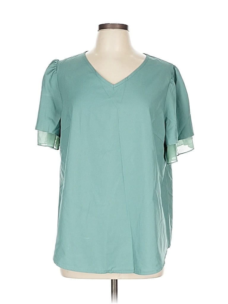 Pre-owned Shein Curve Short Sleeve Blouse In Blue