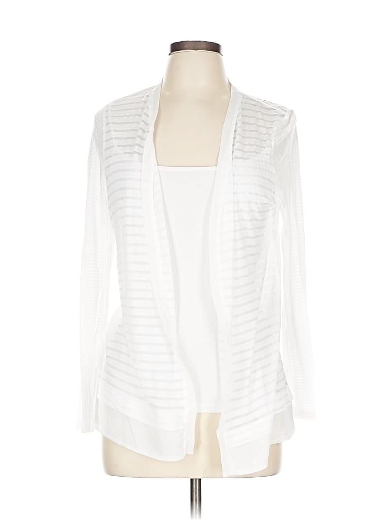 Pre-owned Liz Claiborne Cardigan Sweater In White