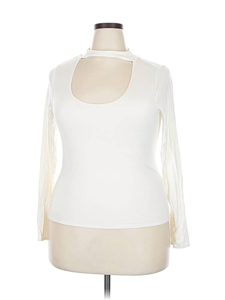 Pre-owned Good American Long Sleeve Top Ivory Keyhole Neckline Tops In White