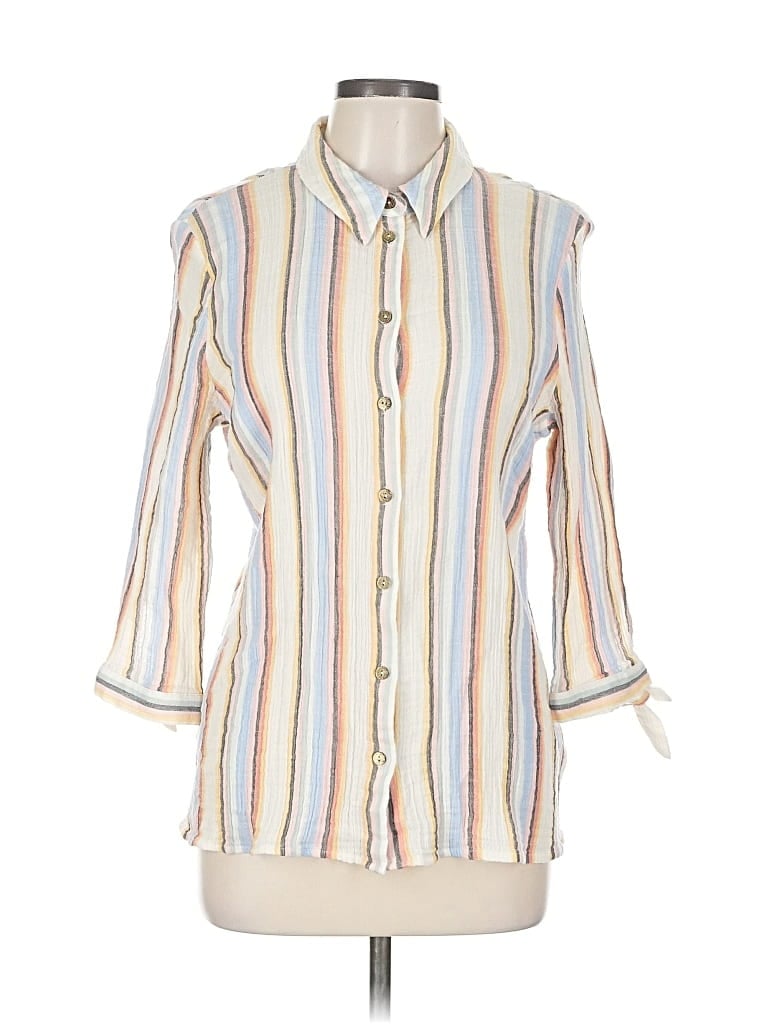 Pre-owned Soft Surroundings 3/4 Sleeve Button Down Shirt In White