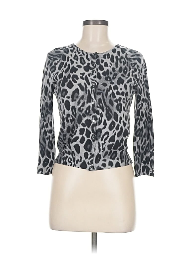 Pre-owned Ann Taylor 3/4 Sleeve Top Gray Animal Print Pattern Boatneck Tops