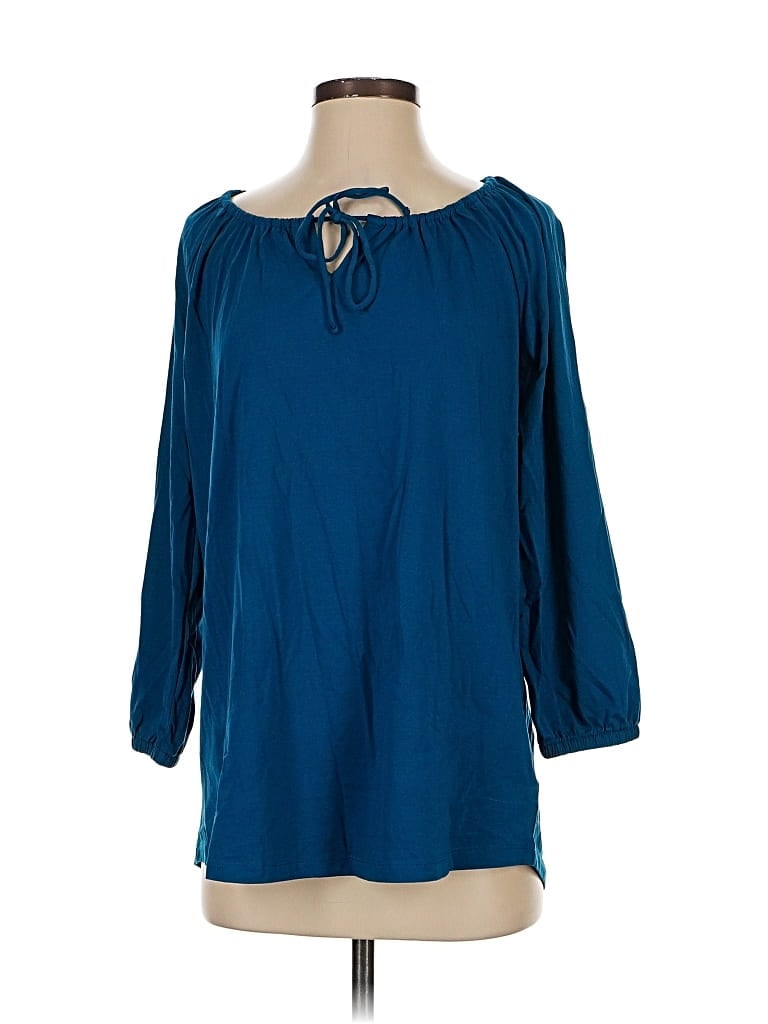 Pre-owned Lands' End 3/4 Sleeve Blouse In Blue