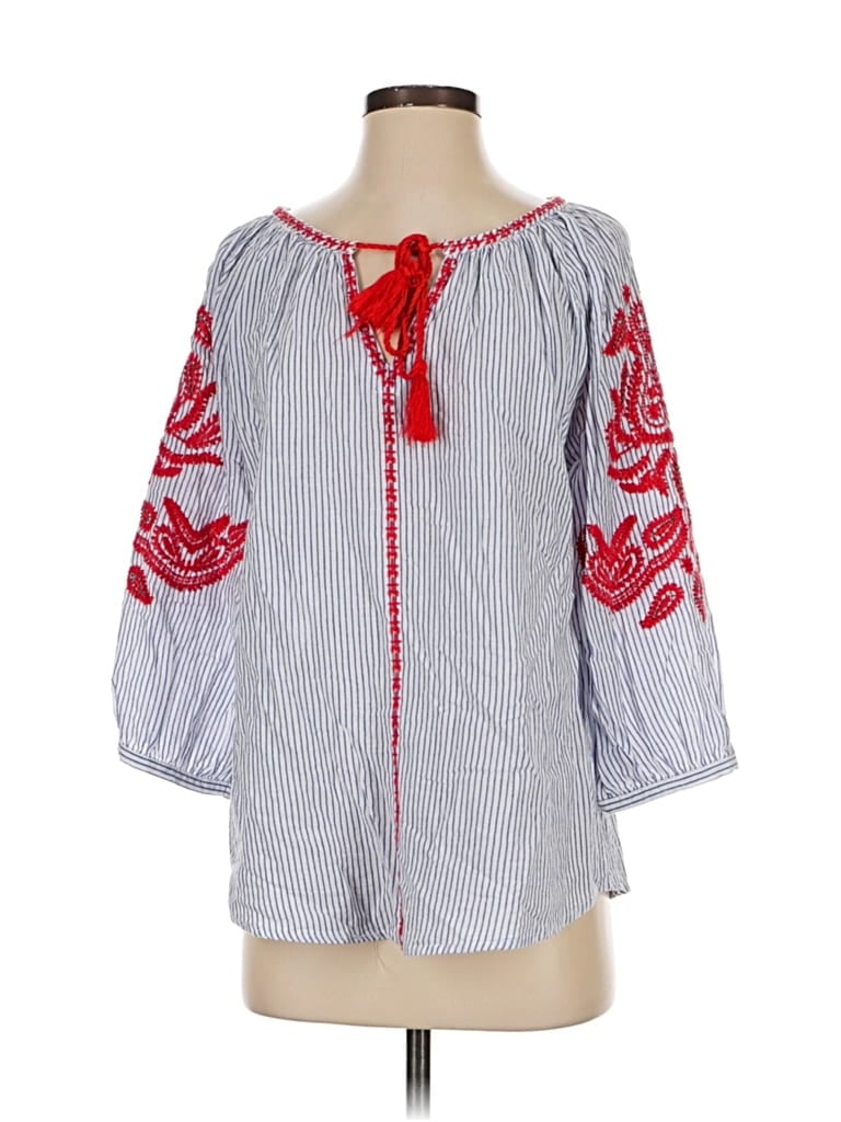 Pre-owned Solitaire 3/4 Sleeve Blouse In Blue