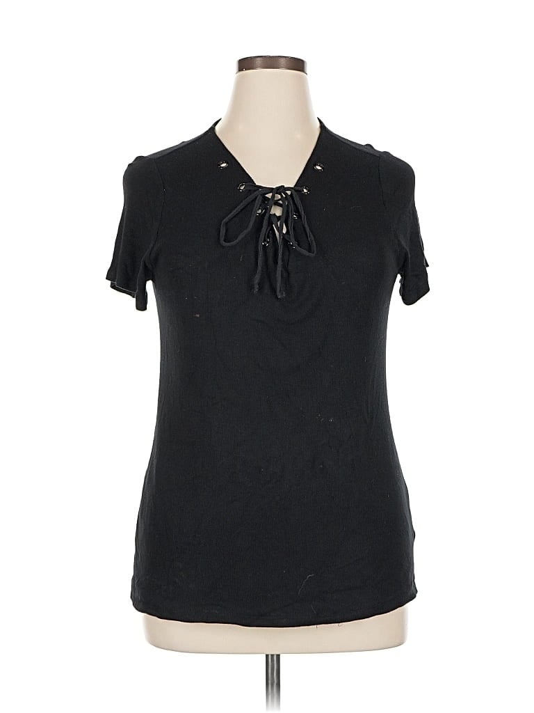 INC INTERNATIONAL CONCEPTS Pre-owned Short Sleeve Top Black Keyhole Neckline Tops