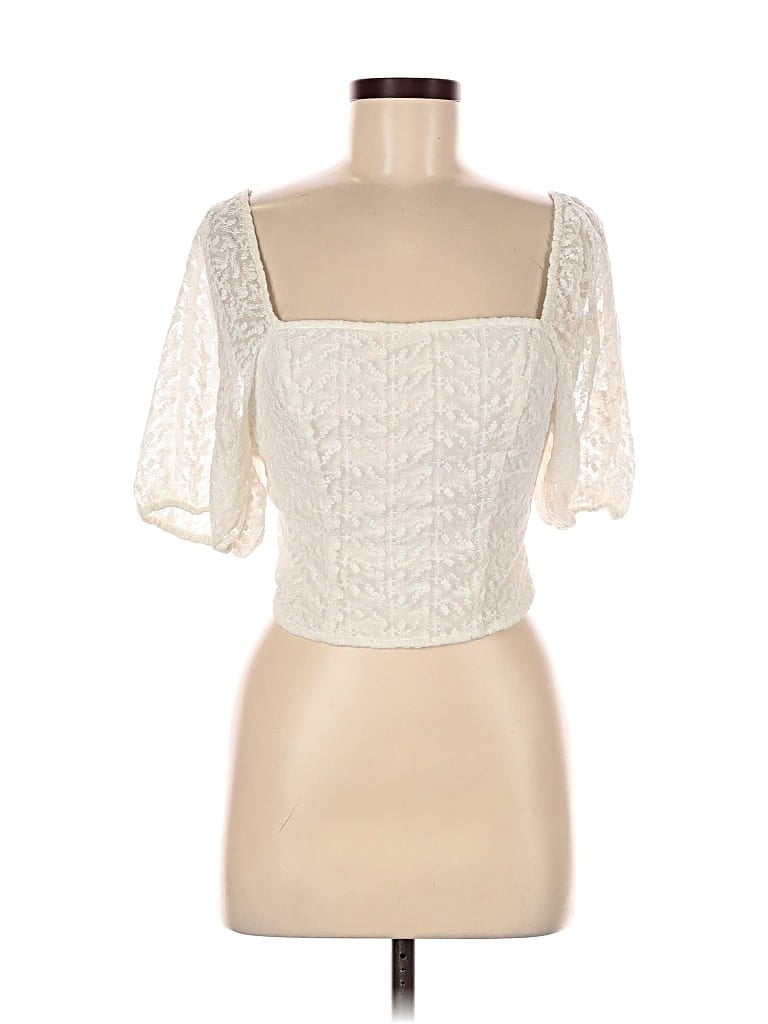 Pre-owned Louna Short Sleeve Top Ivory Square Neckline Tops In White