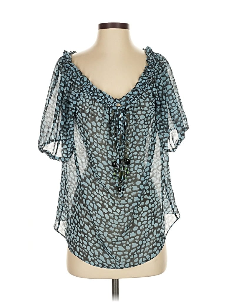 Pre-owned Moda International Short Sleeve Blouse In Blue