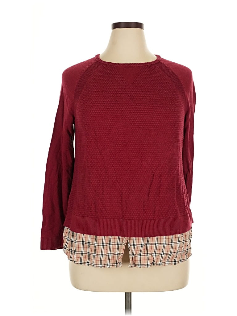 Pre-owned Cj Banks Long Sleeve Top Burgundy Crew Neck Tops