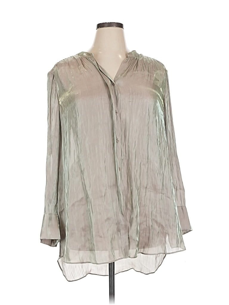Pre-owned Black Label By Chico's Long Sleeve Blouse In Silver