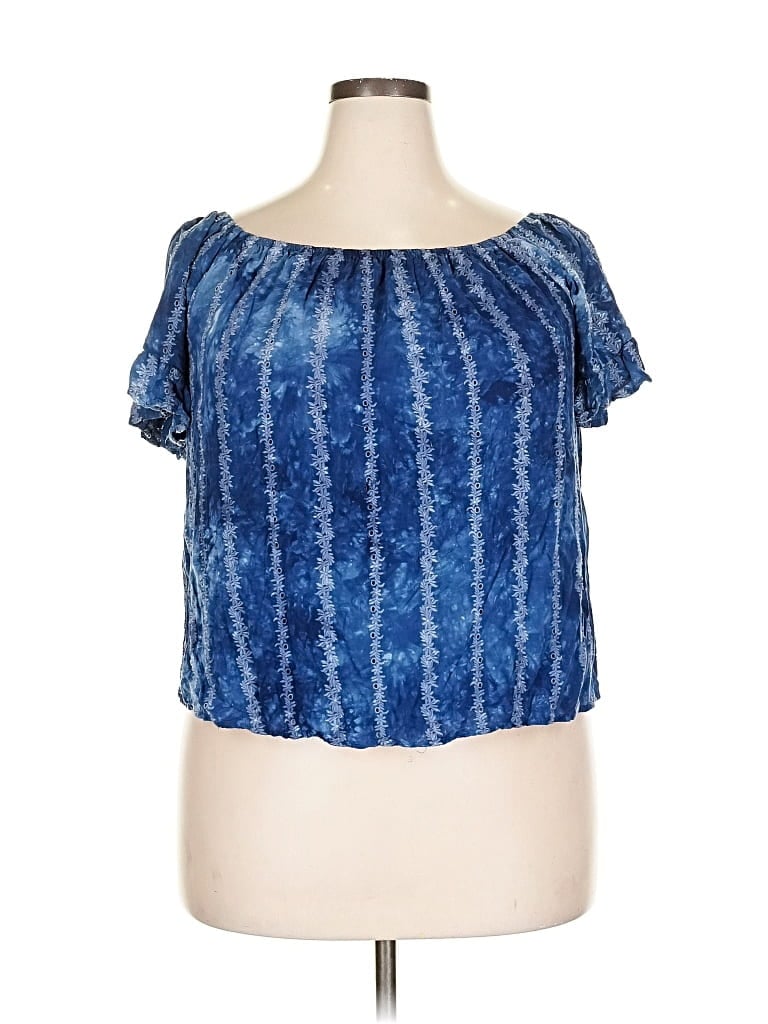 Pre-owned Knox Rose Short Sleeve Blouse In Blue