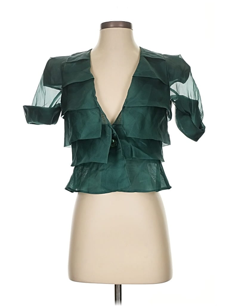 Pre-owned Giorgio Armani Short Sleeve Silk Top Green Tops