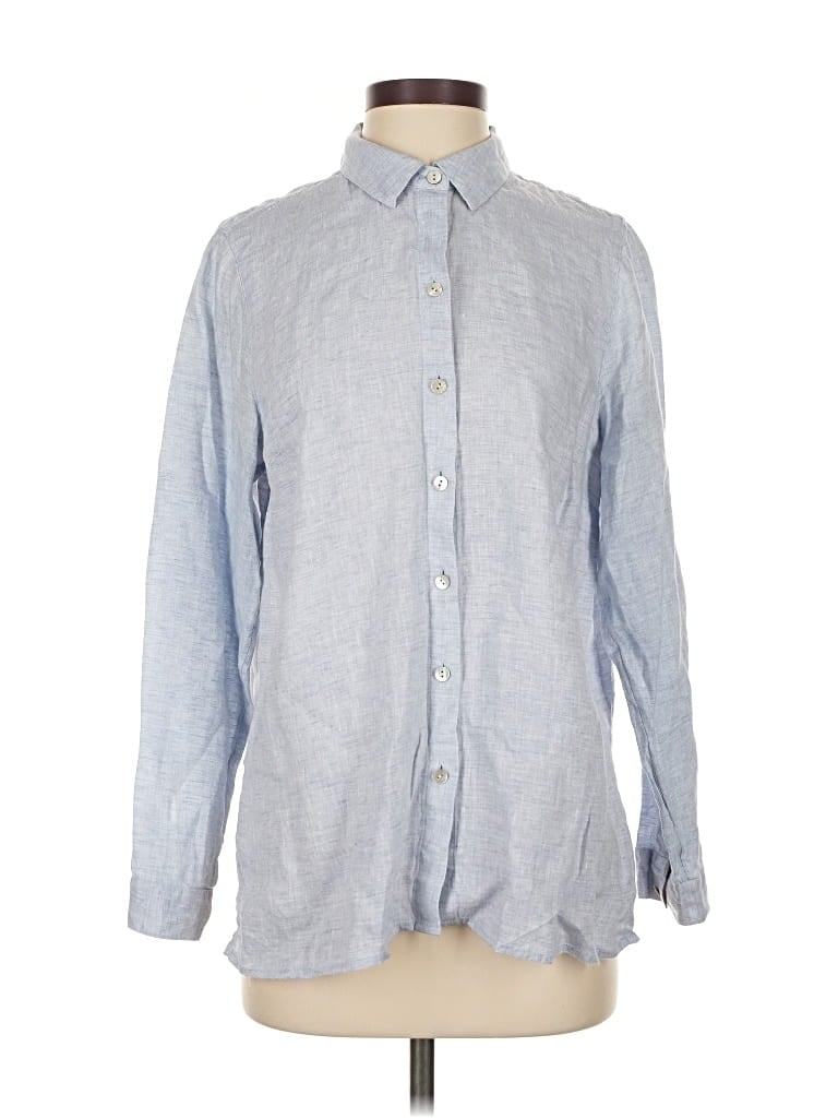 Pre-owned Jjill Long Sleeve Button Down Shirt In Blue