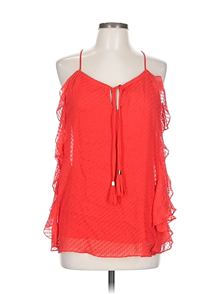 Pre-owned Ella Moss Sleeveless Silk Top Red Halter Neckline Tops