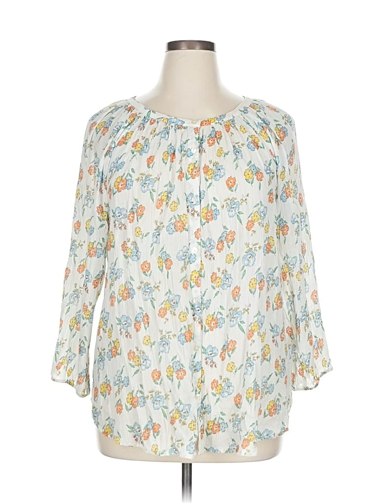 Pre-owned Chaps 3/4 Sleeve Blouse In White