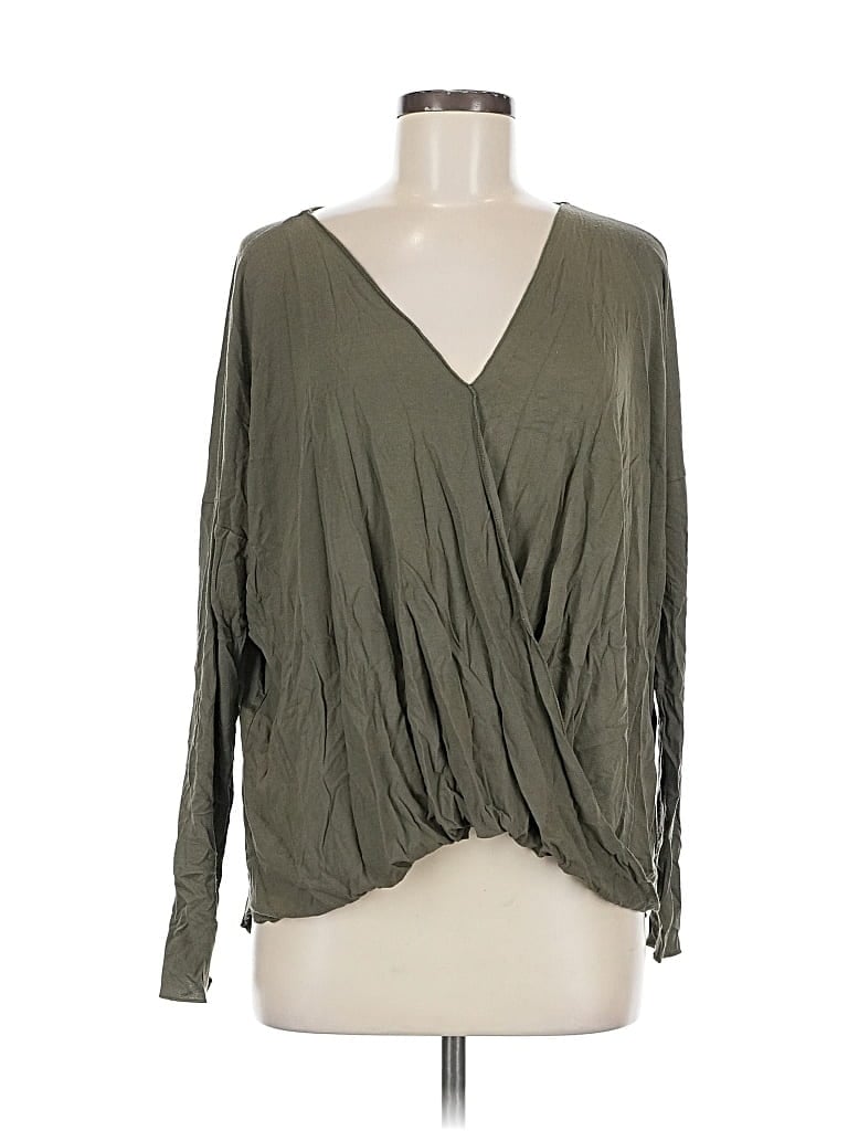 Pre-owned Double Zero Long Sleeve Blouse In Green