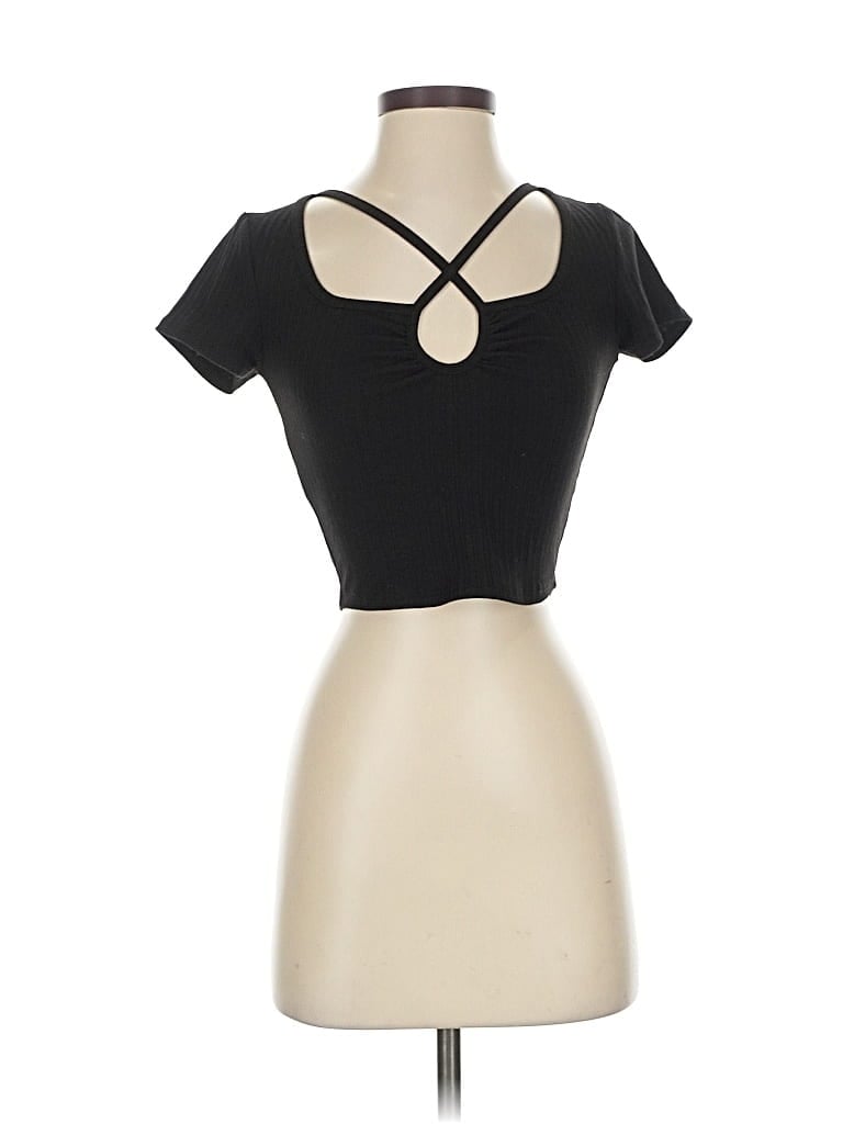 Pre-owned Bozzolo Short Sleeve Top Black Keyhole Neckline Tops