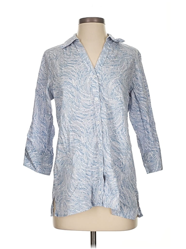 Pre-owned Foxcroft 3/4 Sleeve Button Down Shirt In Blue