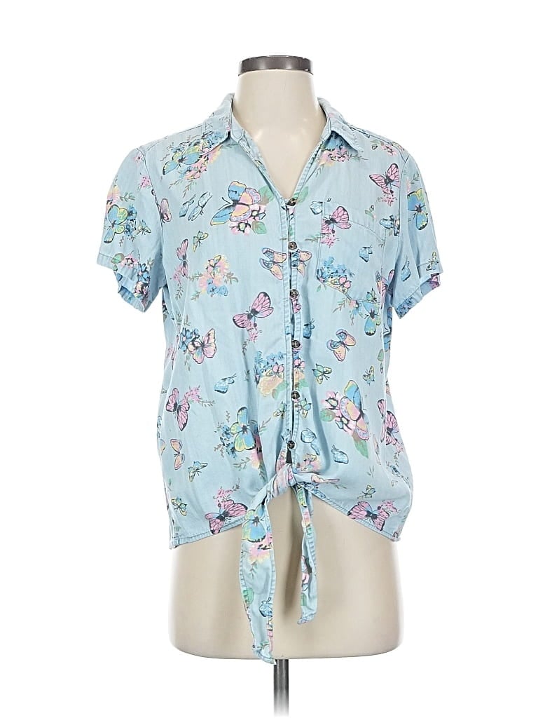 Pre-owned Intro Short Sleeve Blouse In Blue