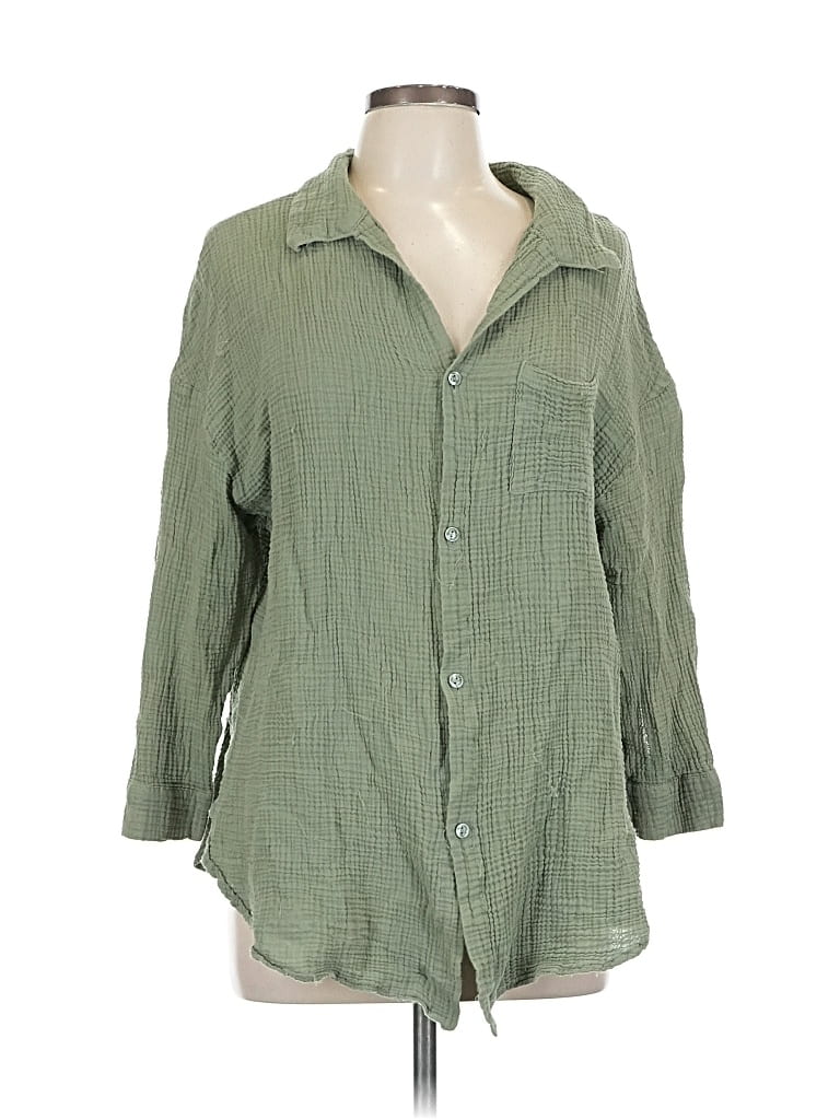 Pre-owned Kona Sol 3/4 Sleeve Button Down Shirt In Green