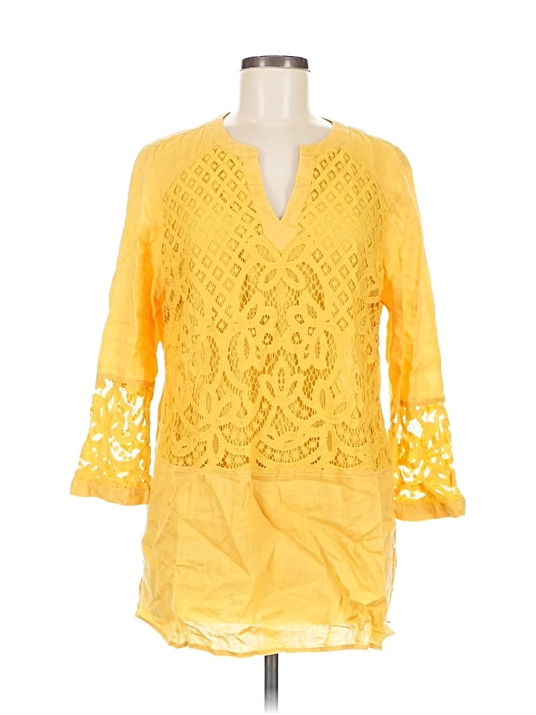 Pre-owned Chico's 3/4 Sleeve Blouse In Yellow
