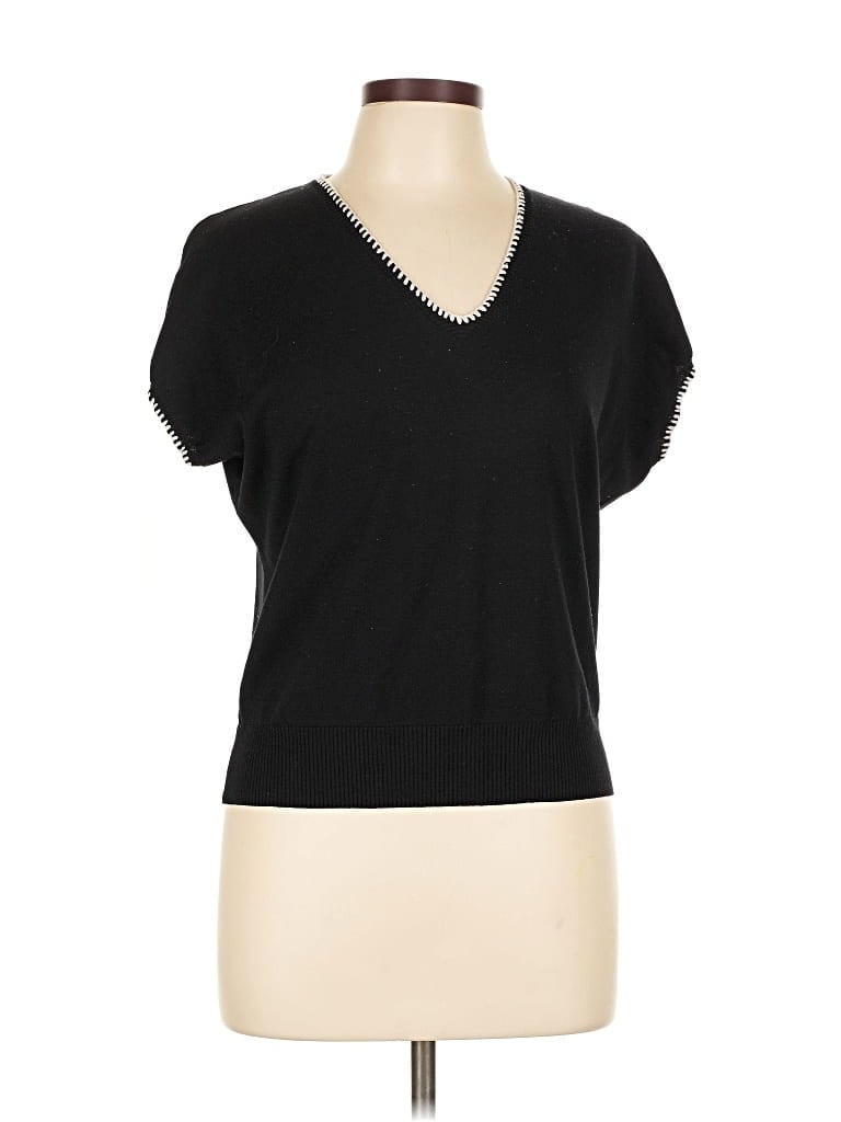 Click to view more detailed imagery on our partner's website Pre-owned Vila Milano Short Sleeve Top Black V Neck Tops