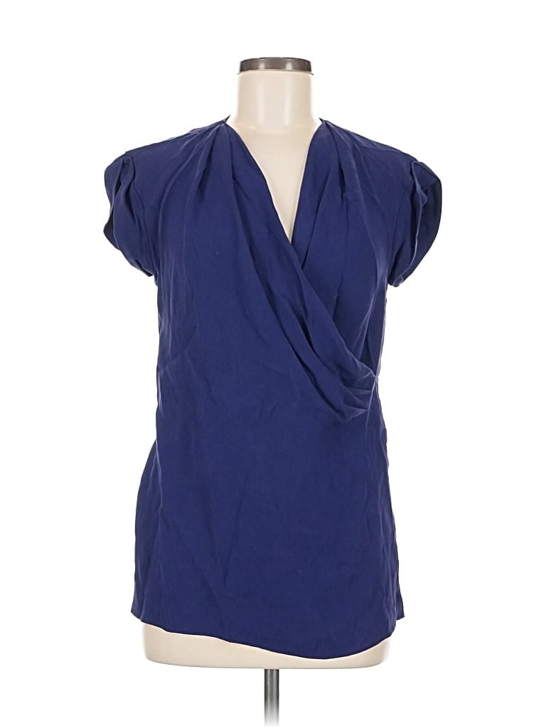 Pre-owned Lafayette 148 Sleeveless Silk Top Blue Plunge Neckline Tops