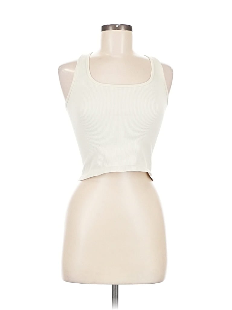 OQQ Pre-owned Tank Top Ivory Halter Neckline Tops In White