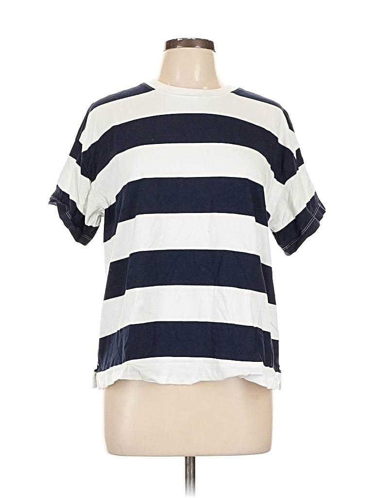 Pre-owned Old Navy Short Sleeve Top Ivory Stripes Pattern Boatneck Tops In White