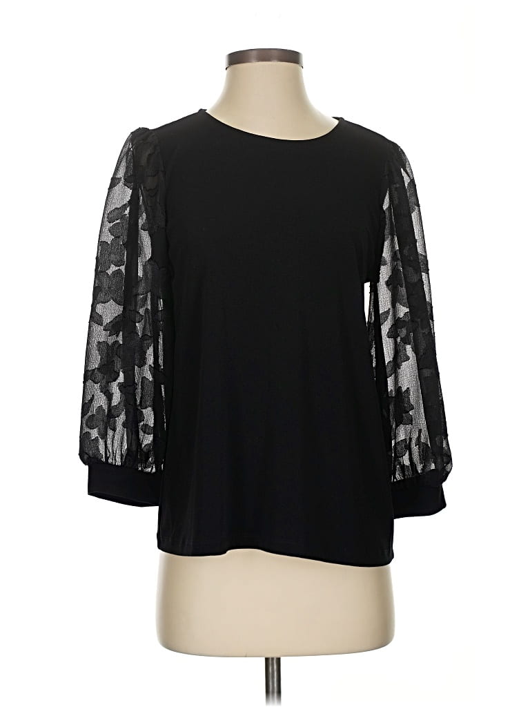 Click to view more detailed imagery on our partner's website Pre-owned Cece 3/4 Sleeve Top Black Boatneck Tops