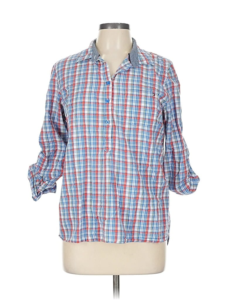 Pre-owned Tommy Hilfiger 3/4 Sleeve Button Down Shirt In Blue
