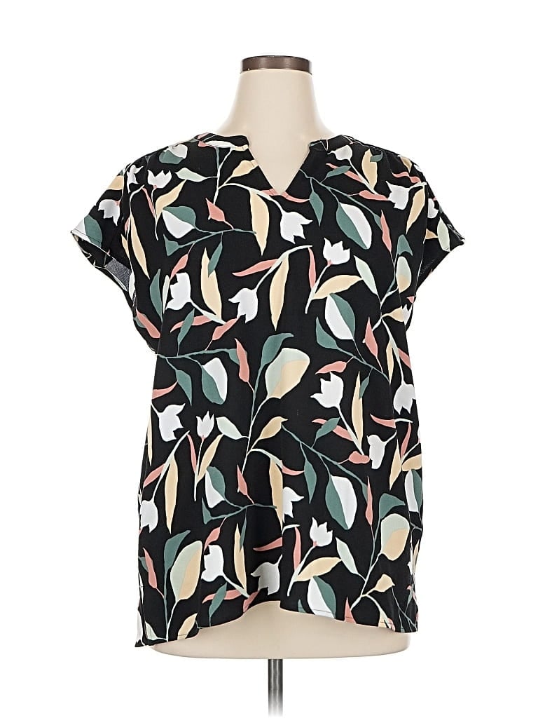 Pre-owned Liz Claiborne Short Sleeve Blouse In Black