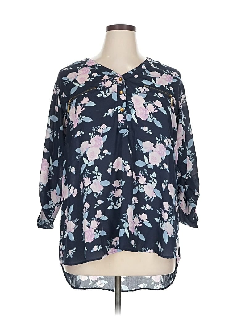 Pre-owned J For Justify 3/4 Sleeve Blouse In Blue