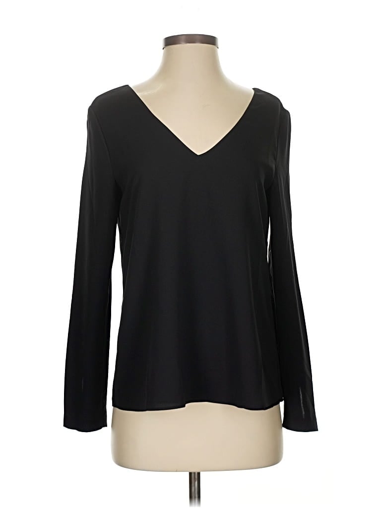 Pre-owned Cooper & Ella Long Sleeve Top Black V-neck Tops