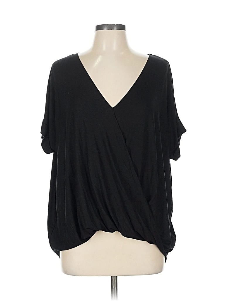 Pre-owned Double Zero Short Sleeve Top Black Plunge Neckline Tops