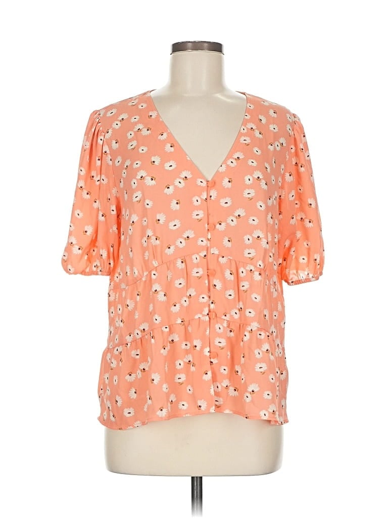 Pre-owned Ann Taylor Factory Short Sleeve Blouse In Orange