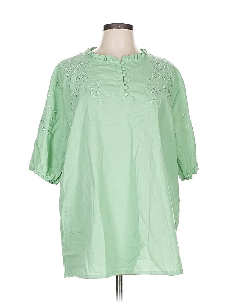 Pre-owned Unbranded Short Sleeve Blouse In Green