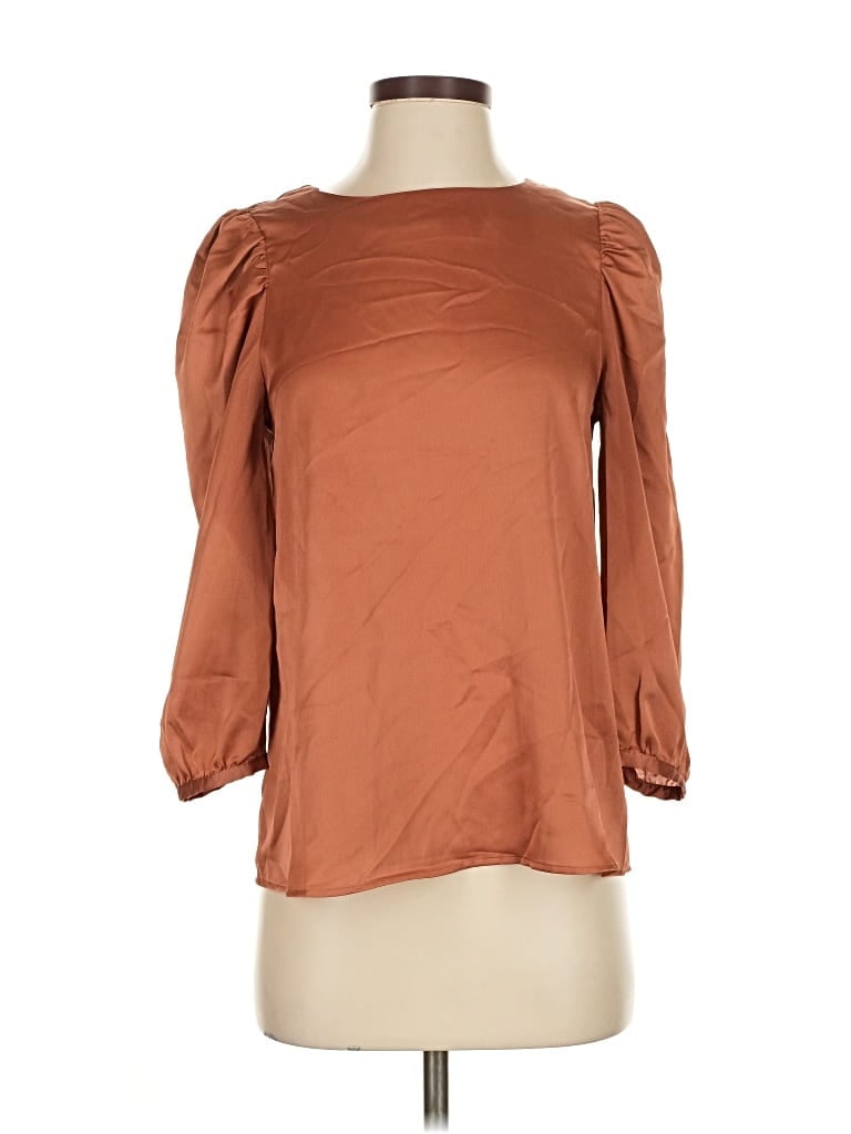 Pre-owned Mng 3/4 Sleeve Top Brown Crew Neck Tops