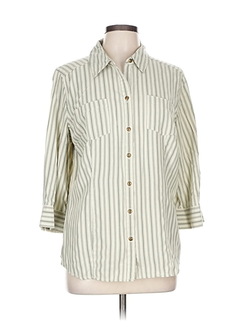 Pre-owned Croft & Barrow 3/4 Sleeve Button Down Shirt In White