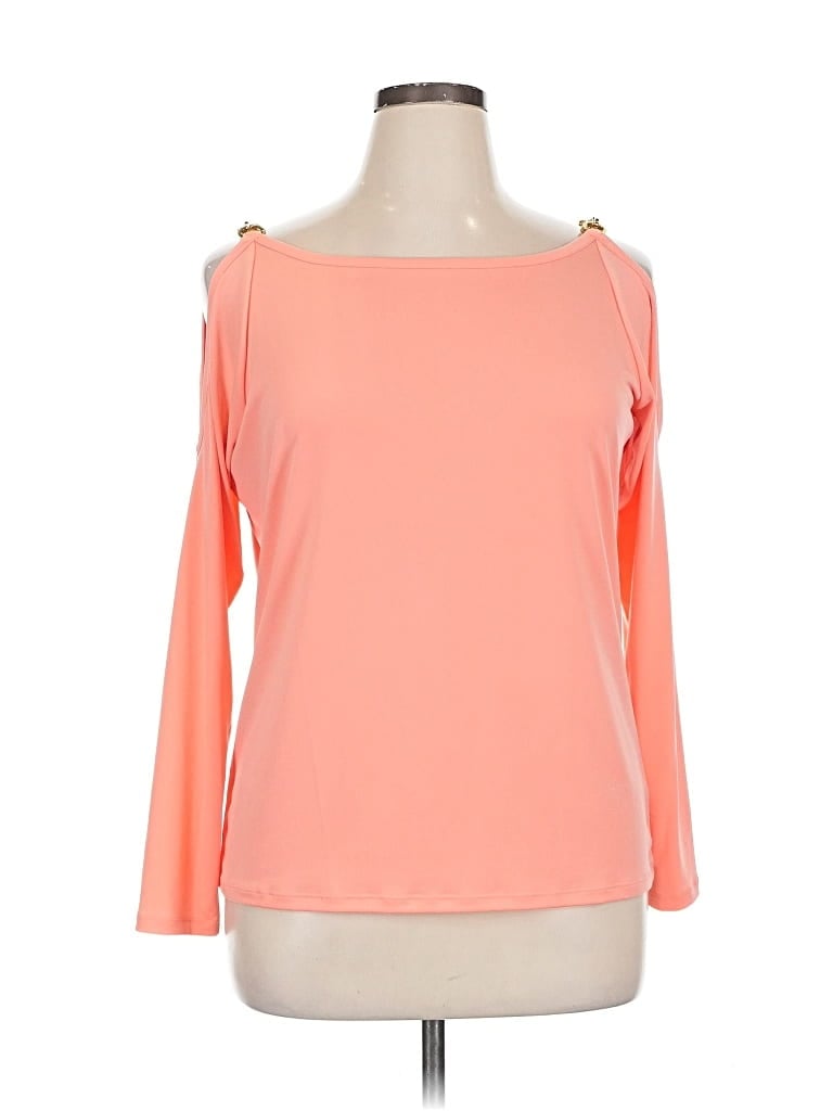 Pre-owned Michael Michael Kors 3/4 Sleeve Top Orange Cold Shoulder Neckline Tops