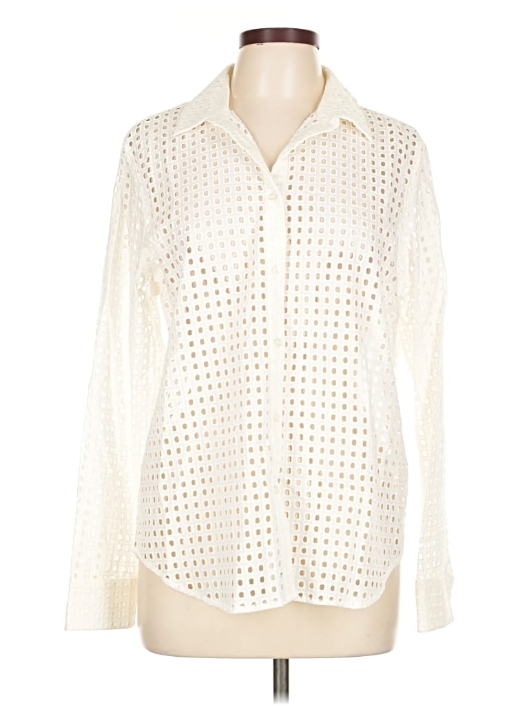 Pre-owned J.crew Factory Store Long Sleeve Blouse In White