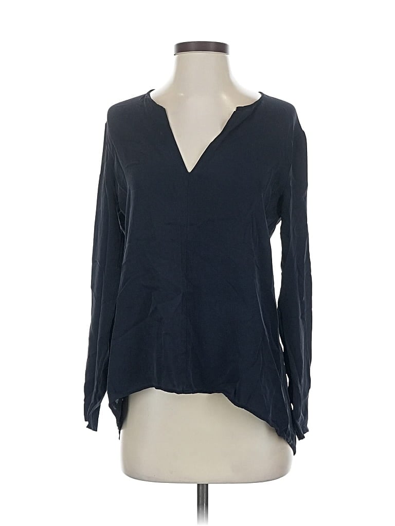 Pre-owned Theory Long Sleeve Silk Top Blue V Neck Tops