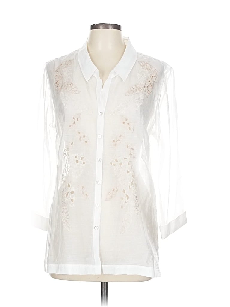 Pre-owned Nic + Zoe 3/4 Sleeve Blouse In White