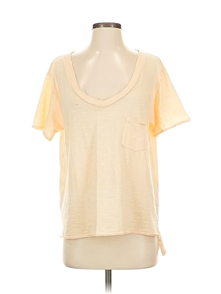 Pre-owned We The Free Short Sleeve Top Yellow Scoop Neck Tops