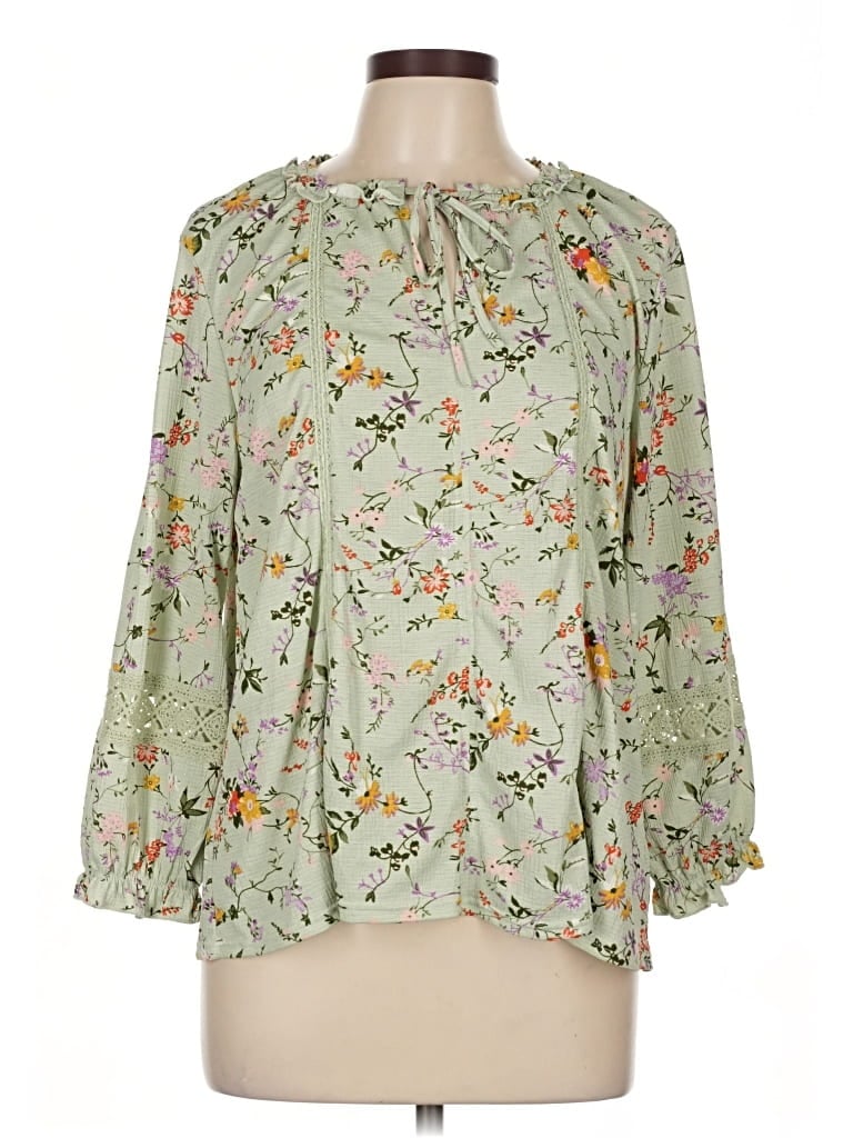 Pre-owned Melloday 3/4 Sleeve Blouse In Green