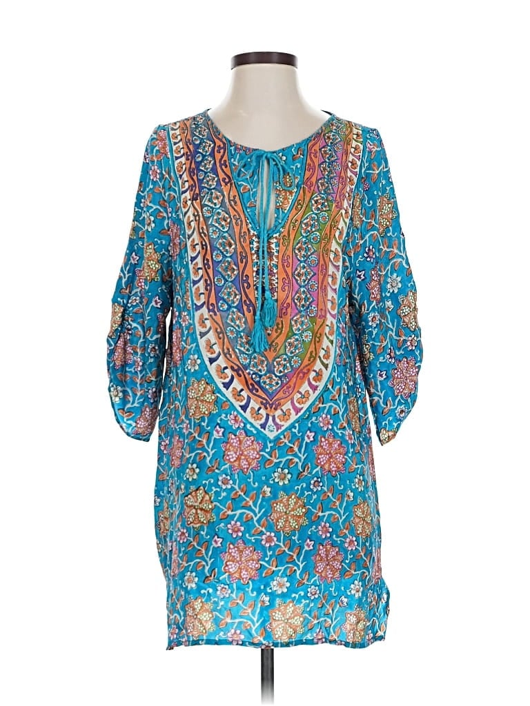 Pre-owned Tolani 3/4 Sleeve Silk Top Blue Open Neckline Tops