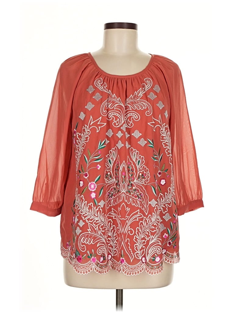 Pre-owned Soft Surroundings 3/4 Sleeve Blouse In Red