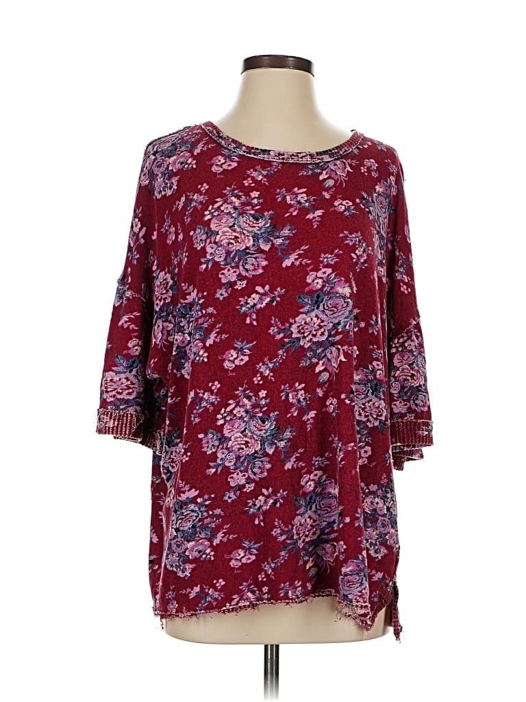 Pre-owned We The Free Short Sleeve Blouse In Burgundy