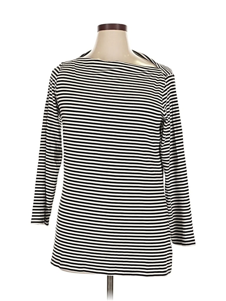 Pre-owned Old Navy Long Sleeve Top Black Stripes Pattern Boatneck Tops